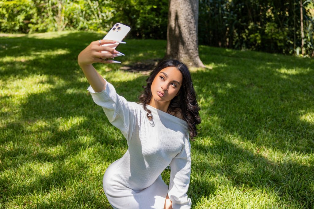 Nakisha Marin, Tone Talent Agency model, outdoor lifestyle shot in Dallas